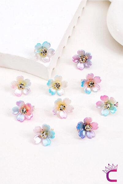 Cinderella 10-Piece Rainbow Colored Floral Stone Snap Clip Knitted Hair Ornam...