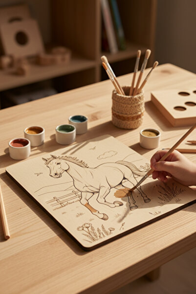 FourArts Çocuklar İçin Ahşap Boyama Seti – 16 Parça MDF Boyama Kitabı, 6 Renk...