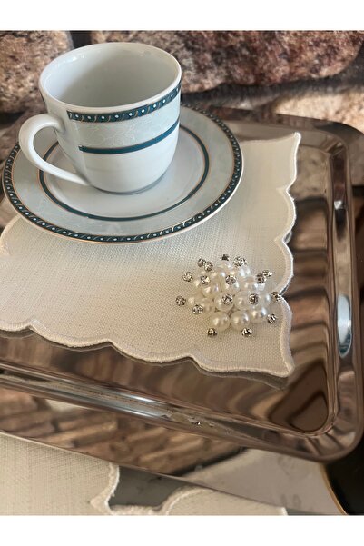 MİNOZA 6 Pieces of Gardenia Fabric Cocktail & Coffee Presentation Napkins wit...