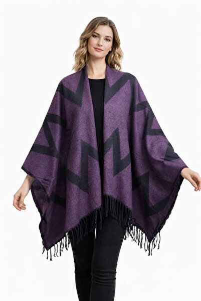 ALDAİR Women's winter double-sided poncho shoulder 140x140