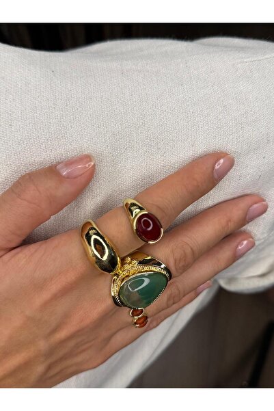 3B AKSESUAR Yeşil-Bordo 4'lü Yüzük Seti