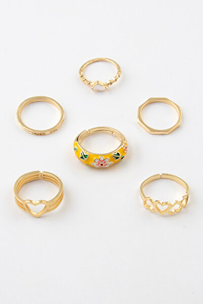 Sortie Aksesuar مجموعة خواتم فولاذية قابلة للتعديل بتصميم زهرة وورقة وقلب مطل...