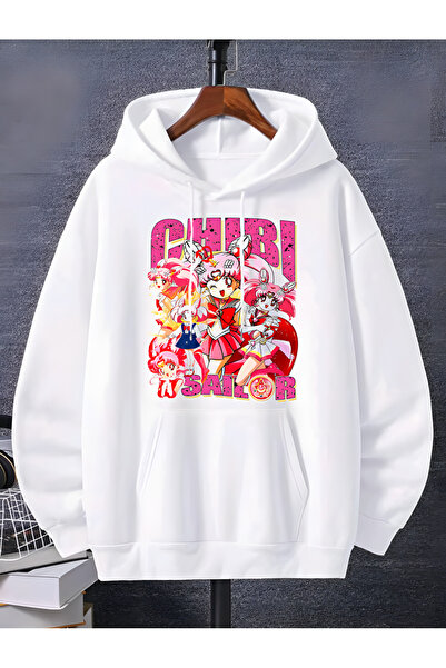 cennet'in butiği سويت شيرت بقلنسوة للجنسين من Sailor Chibi Moon مطبوع بغطاء رأس