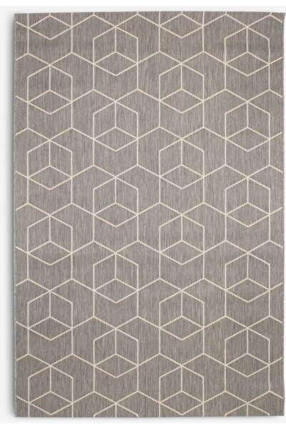 DavidaHome Outdoor rug, geometric, gray with white stripes, 160 x 230
