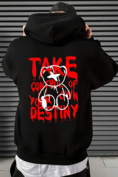 EFFRENATU Take Print Hooded Oversized Sweatshirt