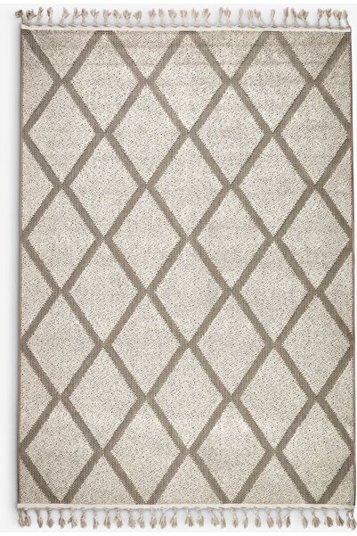 DavidaHome Rug, fringed, patterned, large, beige, 140 x 200 cm