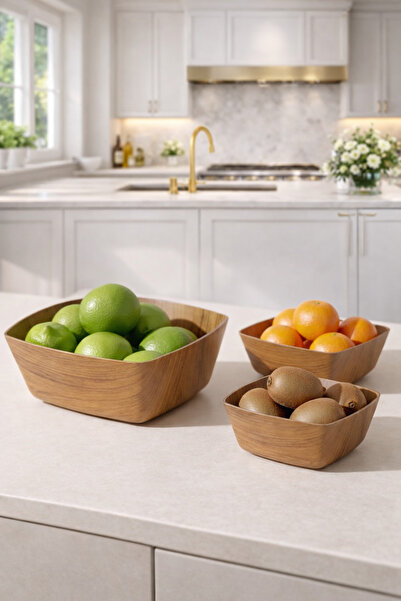 CASTEROLİ طقم أوعية مربعة بمظهر خشبي - 3 قطع متعددة الأغراض للتقديم وتقديم ال...