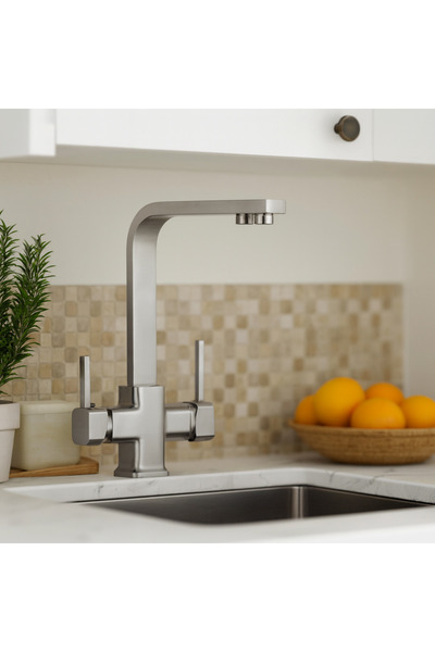 banyosepeti صنبور مطبخ مربع من الفولاذ المقاوم للصدأ من كيوبكس – ذراع مزدوج، ...