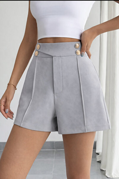 Hazel Women's grey gold button shorts