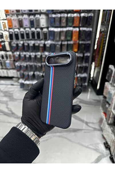 iPhone 17 Air Karbon Kılıf Magsafe İnce Slim Mika Sert Desenli Kılıf Dokulu Karbonfiber - Mavi