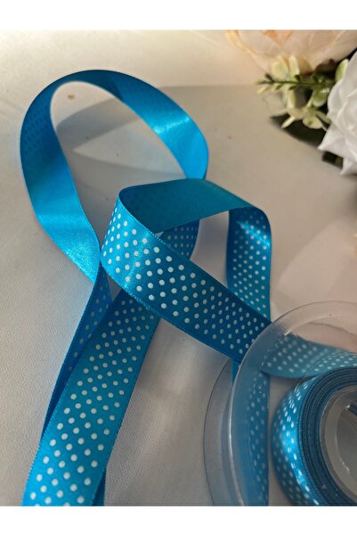 partici dükkanı Panglică din satin cu buline - Albastru și Alb - Lățime 2CM -...