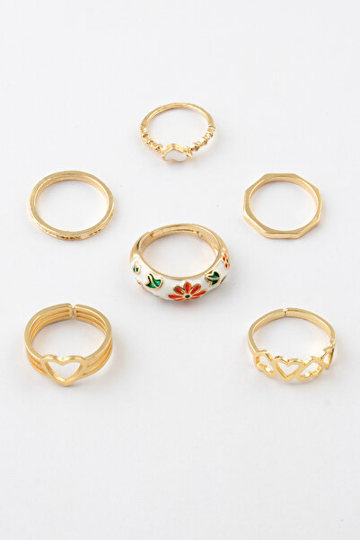 Sortie Aksesuar مجموعة خواتم فولاذية قابلة للتعديل بتصميم زهرة وورقة وقلب مطل...