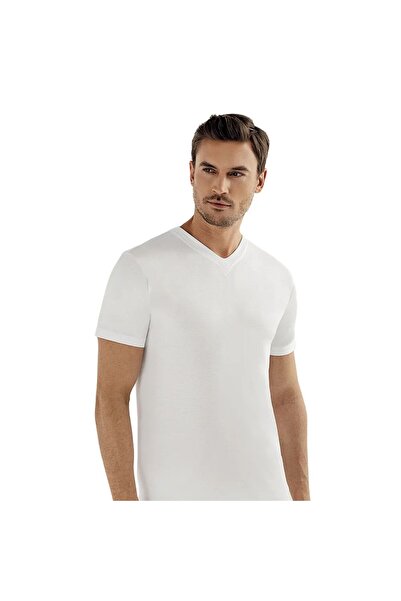 Şahinler Men'S, White, 100% Cotton, Short Sleeve, V-Neck 6-Pack Undershirts