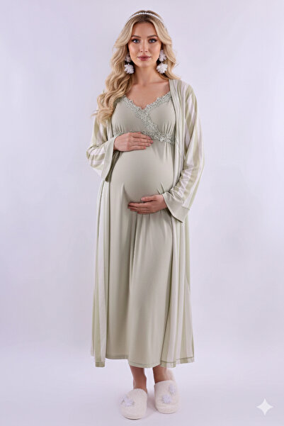 Lohussa New Season Green Striped Summer Special Design Cotton Maternity Dress...