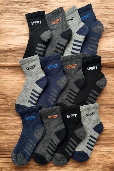 Empressco 12 Çift Çocuk Kışlık Sport Desenli Dikişsiz Kalın Soket Çorap