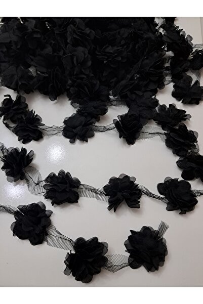 limitsizalisveris 39 Adet Siyah Lazer Kesim Gül 3 Metre Yapay Tül Çiçek Süsle...