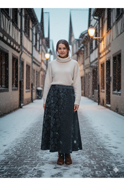 hoaryage Fusta de iarnă cu talie elastică bumbac moale țesături Maxi lungime,...