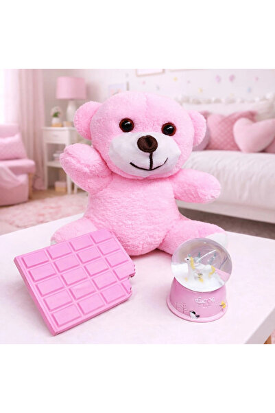 shopwave كرة ثلجية على شكل دمية دب من القطيفة الوردية ودفتر ملاحظات من الشوكو...