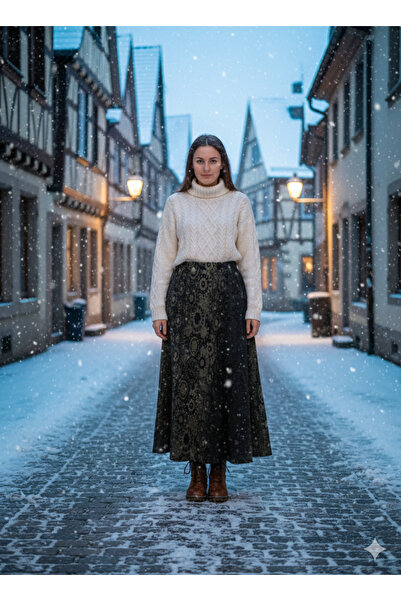 hoaryage Winter Elastic Waist Combed Cotton Fabric Maxi Length A-Line Skirt, ...