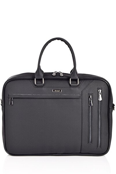 Catwins Black Unisex Leather Laptop & Briefcase