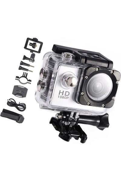 Generic HD 1080P Waterproof Sports Action Camera with Mount – White/Black