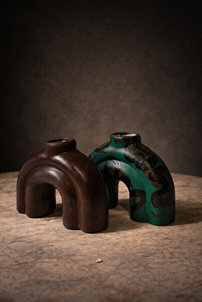 Voova El Yapımı Modern Dekoratif Mumluk / Vazo Seti (2’li) Mini Boy