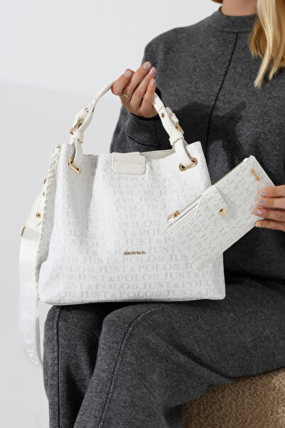 Just Polo Large Size Hand-Knitted Detailed Wide Strap Women's Shoulder and Ha...