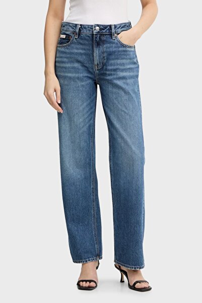 Calvin Klein Women's Straight Fit High Waist Straight Leg Cotton Denim Navy B...