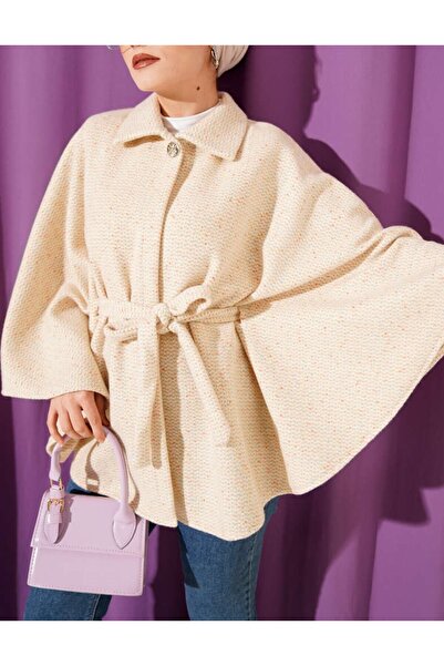 Burcia Shirt Collar Belted Cashmere Poncho