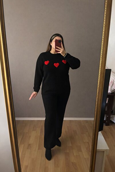 BYBCOLLECTİON Black Double Suit with Heart Detail