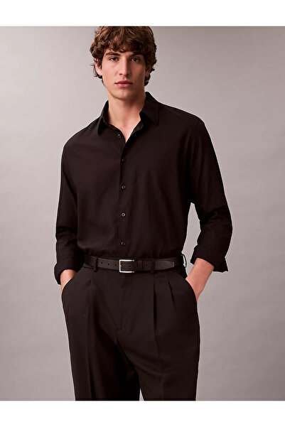 Calvin Klein Men's Regular Fit Classic Collar Cotton Long Sleeve Black Shirt ...