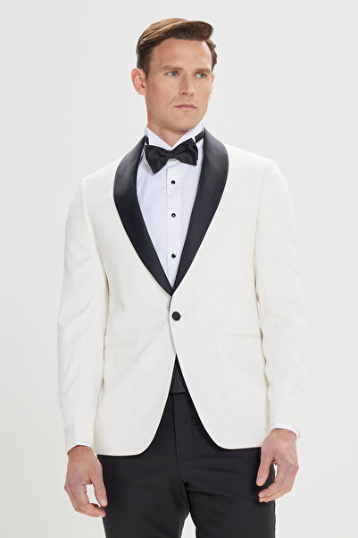 ALTINYILDIZ CLASSICS Erkek Beyaz Slim Fit Dar Kesim Şal Yaka Armürlü Çift Fle...