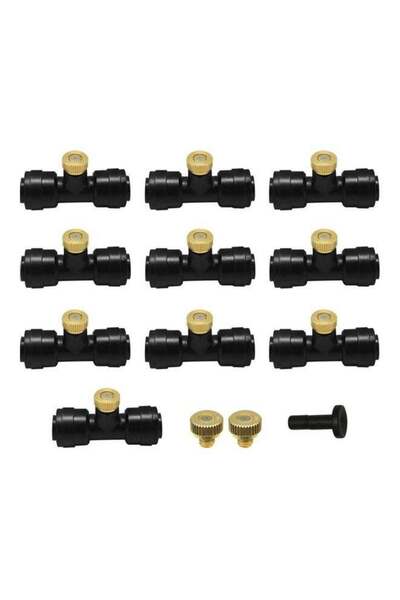 Generic 12-Piece Misting Nozzles With Tees Kit Black/Gold
