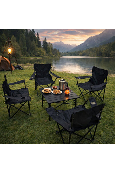 Gnoes Black Seating Set (4 Chairs + 1 Table)