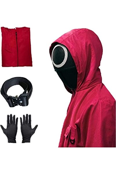 MissTiara Squid Game Cosplay Jumpsuit With Belt+Gloves+Masks - S, 155-165cm