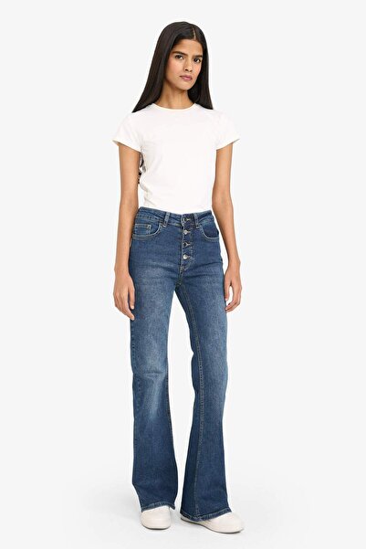 DeFacto Mia Flare Fit Normal Waist Long Jean Washed Trousers G8880Ax26Sp