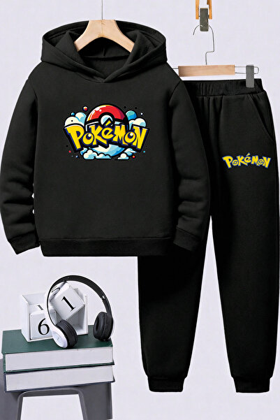SVART WEAR Pokemon Printed Children's Premium Sweatshirt Set 2-Piece Set Hood...