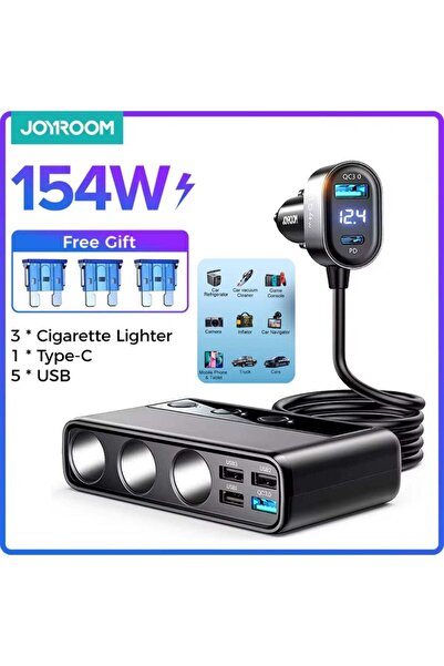 Joyroom موزع شاحن سيارة شديد التحمل بقدرة 154 واط، 9 في 1، مزود بـ 5 منافذ US...
