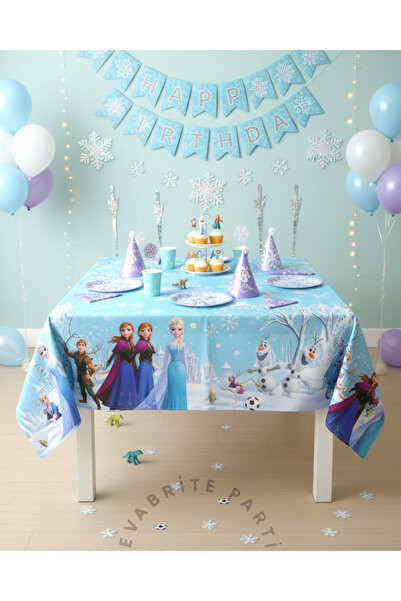 Evabrite Elsa Frozen Karlar Ülkesi Temalı Doğum Günü Plastik Masa Örtüsü – 12...