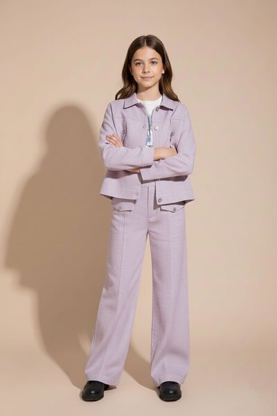 Cansın Mini Σετ 3 τεμαχίων για κορίτσια με λινό πουκάμισο και παντελόνι με λε...