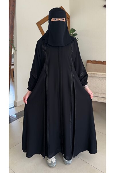 SAHAB_Line A practical abaya with a hidden zipper, decorated with Japanese co...