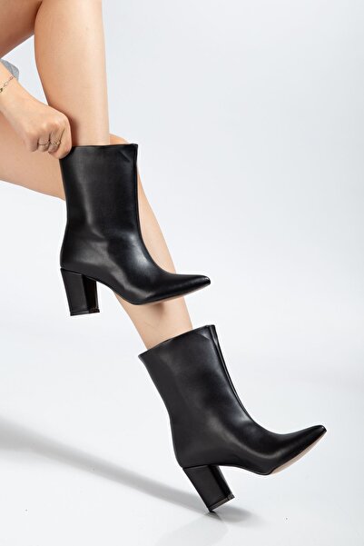 İnfon Ayakkabı Marketi A4805 Black High Thick Heeled Women's Boots - Stylish ...