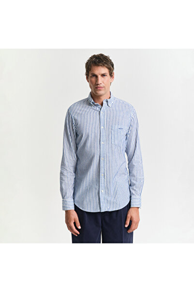 Gant Erkek Lacivert Regular Fit Düğmeli Yaka Çizgili Gömlek