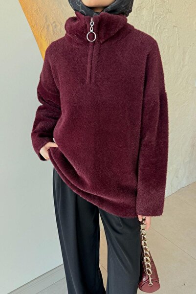 Hazamoda Niobe Angora Casual Sweater Burgundy