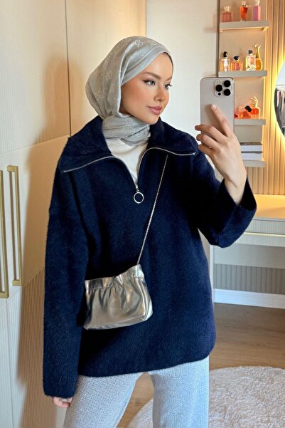 Hazamoda Niobe Angora Casual Sweater Navy Blue