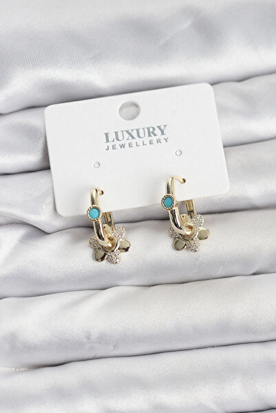 Epilons أقراط نسائية من الذهب الأصفر بتفاصيل حجرية من BFS