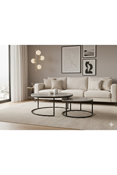 co arma Two-piece ceramic coffee table set: a 70x70cm round center table and ...