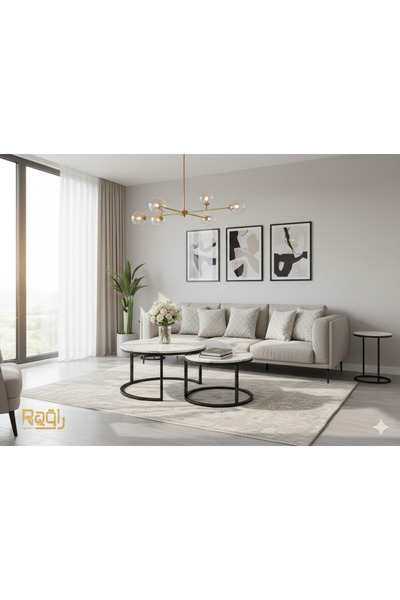 co arma طاولة قهوة سيراميك، قطعتان , طاولة مركزية مستديرة 70X70سم ،طاولة جانب...