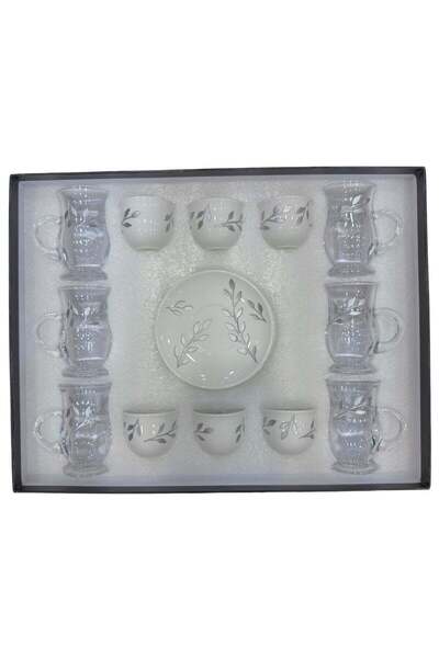 ALQANNAS 18-Piece Laser-Engraved Tea Glass & Coffee Cup Set | Elegant Silver ...
