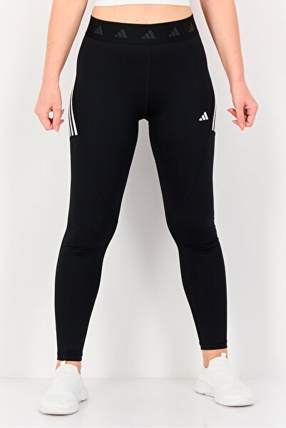 adidas بنطال رياضي نسائي طويل ضيق بشعار العلامة التجارية، أسود